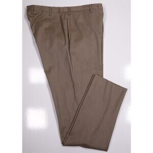 Incotex Classic Fit Brown Twill Flat Front Wool Dress Pants Trousers Tall 38x36